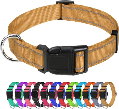 Vista 24 de TagME Collares de nailon reflectantes para perros, collar ajustable clásico para mascotas con hebilla de liberación rápida para cachorros, rosa Rosa