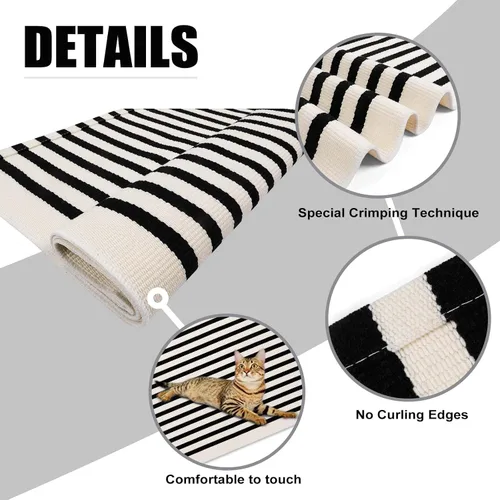 Vista 6 de KIMODE - Alfombra de algodón tejida con diseño a rayas en color negro, para puerta de entrada, cocina, decoración de estilo rústico