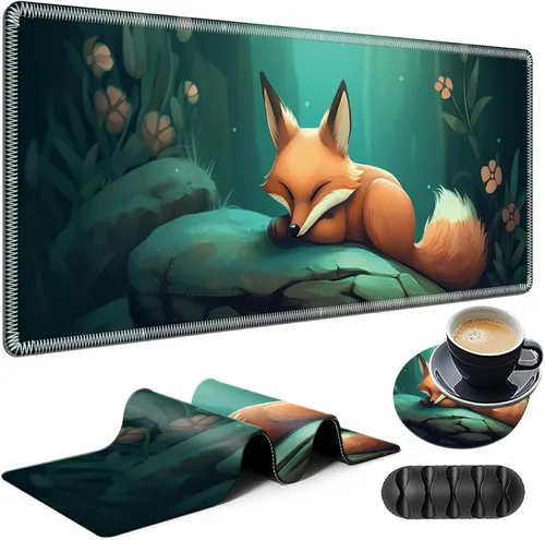 Vista 11 de Alfombrilla de mouse grande para juegos más un posavasos + clips para cables, alfombrilla de mouse extendida de ciervo camuflaje (31.5 x 11.8)