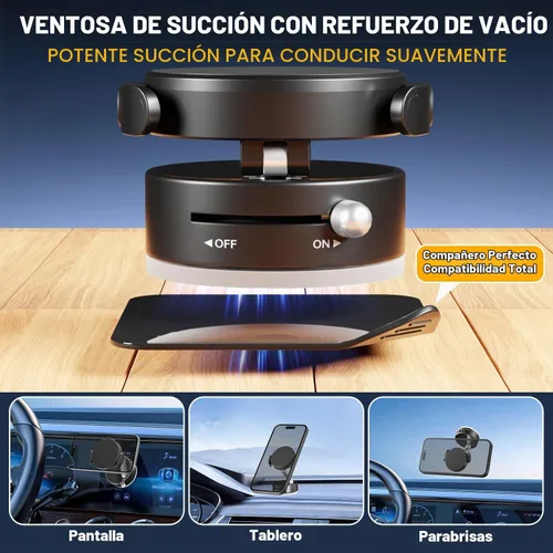 Vista 8 de Soporte magnético de vacío ajustable de 360° para teléfono, soporte magnético de succión al vacío con abrazadera, soporte de teléfono plegable