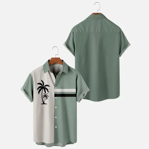Vista 2 de Camisas hawaianas de bolos para hombre, de manga corta, con botones, de verano, holgadas, para la playa, camisetas de guayabera cubana