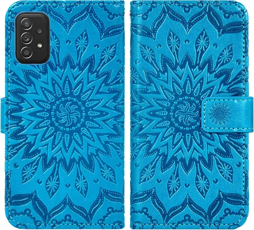 Vista 4 de Funda de teléfono para Samsung Galaxy A52 5G/4G con protector de pantalla de vidrio templado y funda delgada de cuero, soporte para tarjetas