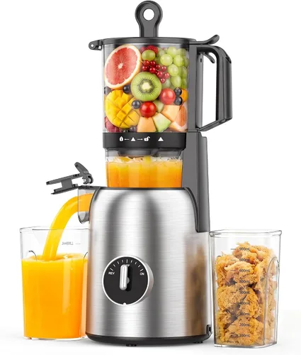 Vista 6 de Exprimidor de prensa en frío exprimidor lento con base de acero inoxidable, canal de alimentación de 5.4 pulgadas de ancho, máquinas exprimidoras