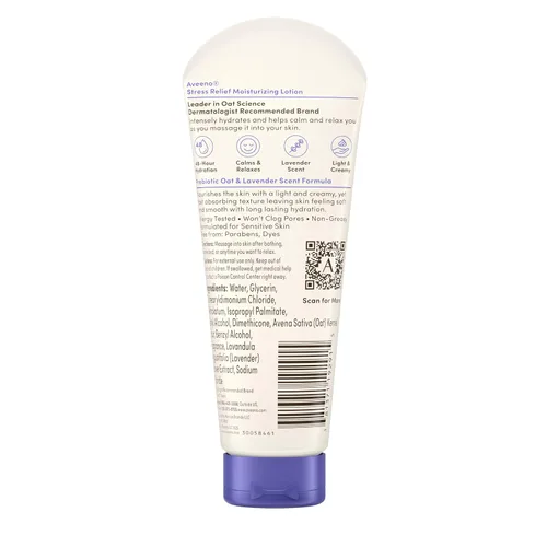 Vista 7 de Aveeno Loción corporal hidratante para aliviar el estrés con aroma prebiótico de avena y lavanda para pieles sensibles, calma y relaja
