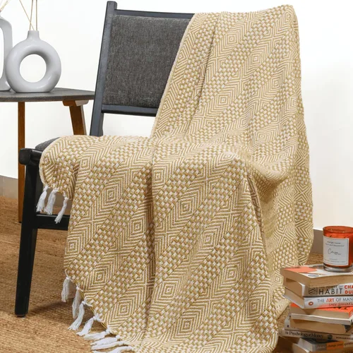 Vista 8 de RAJRANG Manta bohemia de algodón, 50 x 60 pulgadas, manta rústica para sofá para decoración de sala de estar, plumas, gris, beige