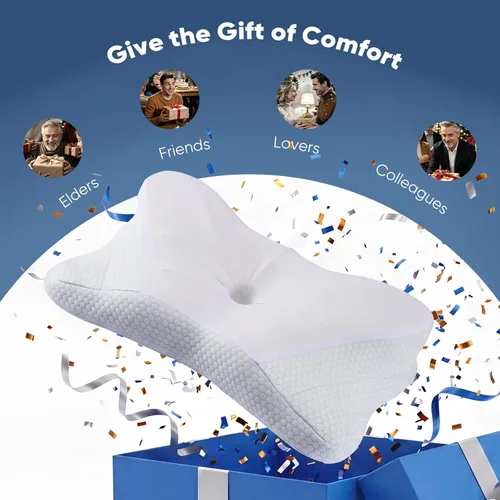 Vista 6 de Almohada cervical ergonómica para el cuello, almohada de espuma viscoelástica para aliviar el dolor, almohadas ortopédicas de cama con soporte