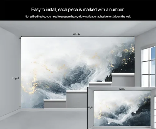 Vista 5 de Papel tapiz de mármol, papel tapiz negro y dorado para dormitorio, papel tapiz moderno gris para sala de estar, mural fotográfico de mármol nórdico