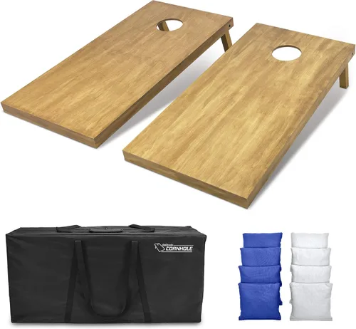 Vista 86 de GoSports 4 ft x 2 ft Regulation Size Wooden Cornhole Boards Set with Light Brown Finish - Includes Carrying Case and Bean Bags Negro- gris