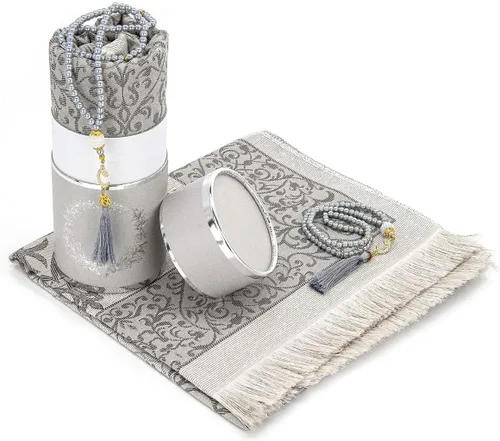 Vista 13 de ihvan online Alfombra de oración musulmana y cuentas de oración con caja de regalo cilíndrica de diseño elegante, Janamaz, suave sajadah, juego
