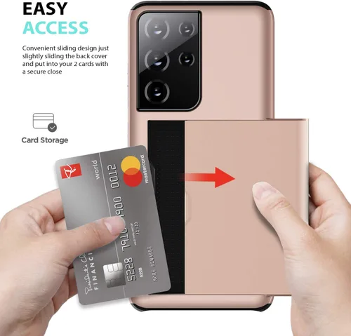 Vista 6 de ZUSLAB Funda tipo cartera compatible con Samsung Galaxy S21 Ultra 5G, con tarjetero y a prueba de golpes, antiarañazos, compatible con Samsung Oro