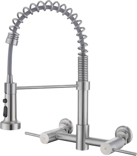 Vista 9 de Grifo de cocina de montaje en pared, grifo de fregadero de cocina de montaje en pared de centro de 8 pulgadas con rociador desplegable, comercial