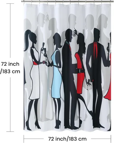 Vista 7 de Cortina de ducha moderna para fiestas, de 72 x 72 pulgadas, tela blanca impermeable con estampado de silueta bailarina negra y roja, 12 ojales