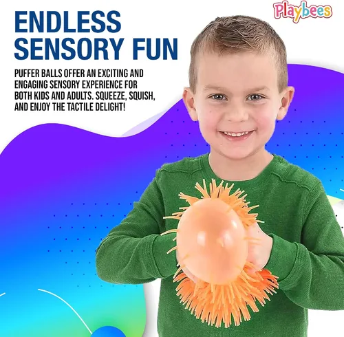 Vista 7 de Playbees Pelotas Puffer Suaves con Pinchos - Paquete de 6 - Juguete Sensorial de 5.5 Pulgadas para Alivio del Estrés - Colores Variados - Niños