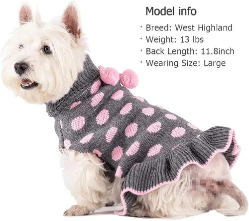 Vista 7 de KYEESE Suéteres para Perros con Agujero para la Correa Suéter Vestido Pequeño de Cuello Alto para Perros para Hembra Tejido de Lunares Cálido Ropa
