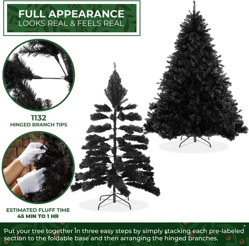 Vista 2 de Árbol de Navidad artificial Casafield de abeto negro de 6 pies con soporte de metal resistente