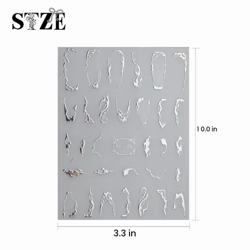 Vista 7 de JMEOWIO 9 hojas de calcomanías de arte de uñas con líneas de mármol, autoadhesivas, pegatinas para uñas plateadas, suministros para uñas, diseño