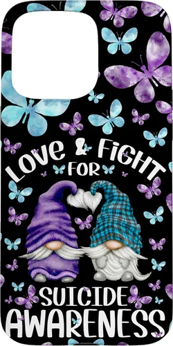 Vista 28 de iPhone 16 Purple Gnome With Cute Butterfly Pattern Suicide Awareness Case