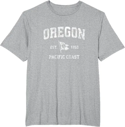 Vista 49 de Oregon Vintage barco ancla bandera diseño de West Coast Retro Tee, hombre S, Arándano