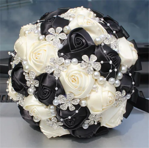 Vista 2 de S_SSOY Ramos artificiales hechos a mano con diamantes de imitación de perlas de seda para dama de honor, para novia, ramo de boda con flor