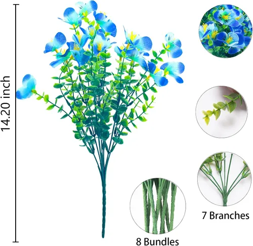 Vista 8 de 8 paquetes de flores artificiales para exteriores, resistentes a los rayos UV, flores de plástico sintético para exteriores, patio, jardín, porche