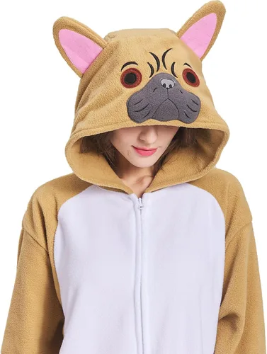Vista 3 de HOMWERRONT Adult Animal Dog Onesie Pajamas for Women,Dog Costume for Adults,One Piece Halloween Cosplay Sleepwear