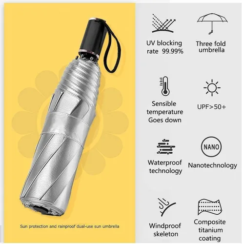 Vista 4 de Cuby Paraguas de viaje plegable compacto con protección UV, paraguas de viaje plegable y apertura automática para resistente al viento, a la lluvia