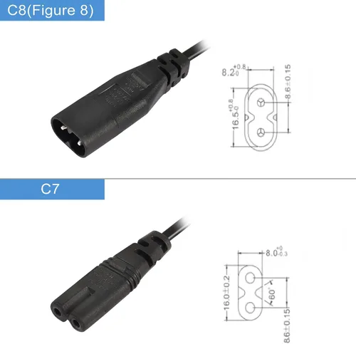 Vista 2 de GINTOOYUN Cable de alimentación IEC 320 C8 a C7 con interruptor, 1 pie, 8 figuras, C8 macho a C7, adaptador de fuente de alimentación de 250 V 2.5