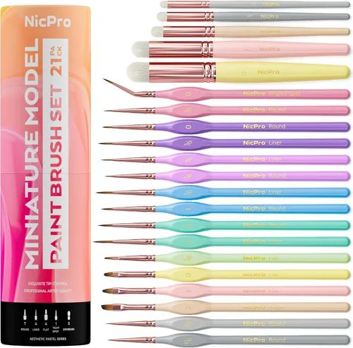 Vista 8 de Nicpro Juego de 10 piezas de pinceles de pintura con detalles microfinos, juego de pinceles pequeños estéticos en colores pastel de punta fina