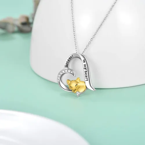 Vista 3 de LONAGO Collar de zorro con colgante de corazón de zorro, regalo para mujer
