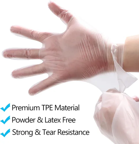 Vista 3 de Meekear 200 PCS Food Prep Disposable Gloves, TPE Clear Latex-Free Food Safe Cleaning Gloves, BPA Free, Powder Free, Oil Tight