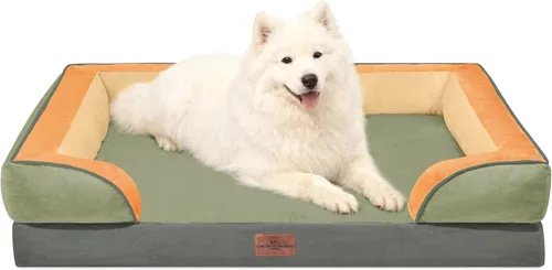 Vista 86 de Comfort Expression - Cama ortopédica para perros medianos, 28 x 19 pulgadas, cama impermeable y de apoyo de espuma con cojines removibles, sofá
