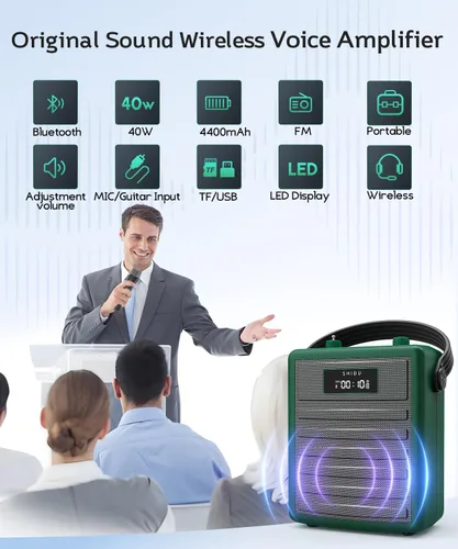Vista 2 de SHIDU Amplificador de voz inalámbrico de 40W para profesores con micrófonos