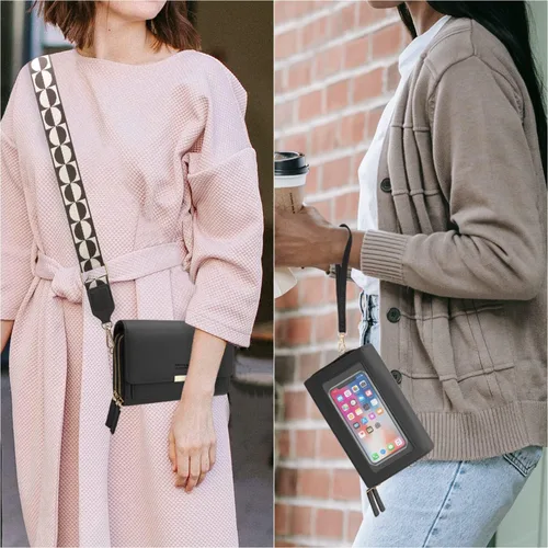 Vista 5 de CrossBody Bolsas con pantalla táctil para teléfono celular, bolsillo con cremallera, bloqueo RFID, tarjetero para iPhone para mujer