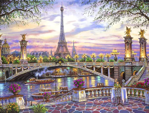 Vista 10 de LANDFAIR Kits de Pintura de Diamante - 15x20 pulgadas Redondas Taladro Completo Tarde en el Sena Kits de Arte de Diamante para Adultos