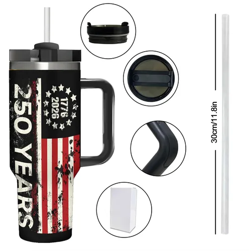 Vista 6 de 250 Years American Flag - Vaso aislado de acero inoxidable de 40 onzas (40.6 fl oz), taza de café patriótica con tapa a prueba de salpicaduras
