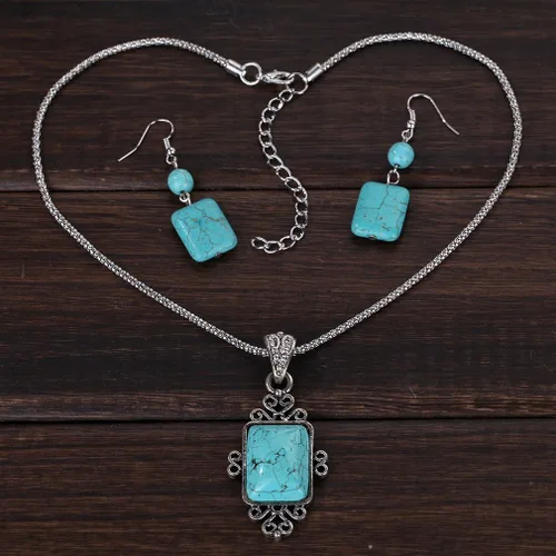 Vista 3 de YAZILIND Collar de estilo étnico Pendientes Forma geométrica Color Resina Collar Pendientes Mujeres Niñas Conjunto de joyas
