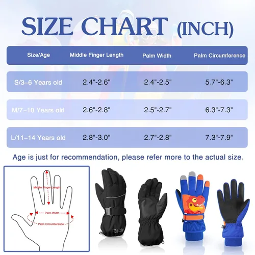 Vista 5 de American Trends Guantes de invierno impermeables para niños, guantes de nieve cálidos para niños y niñas, guantes de esquí para niños y niñas