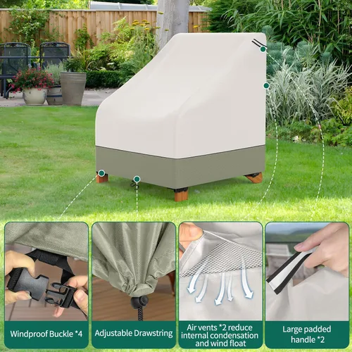 Vista 4 de AKEfit Fundas para sillas Adirondack para patio, paquete de 2 unidades, para sillas impermeables de hasta 29 pulgadas de ancho x 30 pulgadas
