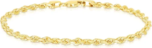 Vista 11 de Floreo 10k Yellow Gold or White Gold or Rose Gold 2.5mm Solid Rope Chain Diamond Cut Bracelet or Anklet
