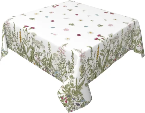 Vista 29 de BETGINY - Mantel cuadrado floral azul de 54 x 54 pulgadas, mantel decorativo de estilo chinoiserie con flores, tela rústica lavable para granja