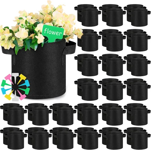 Vista 8 de Nuanchu 50 paquetes de bolsas de cultivo, macetas pequeñas de tela de aireación, bolsas de jardín no tejidas, macetas de cultivo con 50 etiquetas
