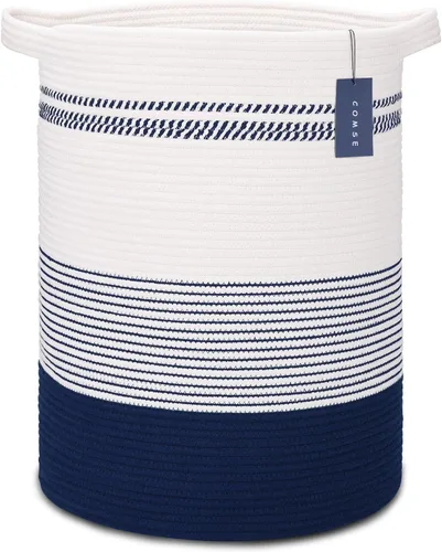 Vista 12 de COMSE Cesta de manta extragrande, canasta alta para ropa sucia, cesta de guardería, 15.7 x 21.7 pulgadas, cesta de ropa tejida con cuerda de algodón