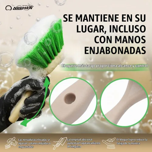 Vista 3 de Nanoskin Cepillo de detalles para frotar suavemente, ruedas y neumáticos Cerdas verdes marcadas, diseño resistente a los ácidos