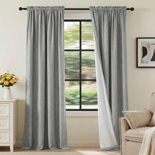 Vista 88 de H.VERSAILTEX Cortinas 100% opacas con aspecto de lino para dormitorio, bloqueo de luz completa, bolsillo para barra, cortinas de ventana gruesas