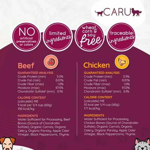 Vista 4 de Caru - Caldo de hueso de pollo Classics Free Range - para perros y gatos - Apoya la salud general de las mascotas - Caldo vertido para alimentos