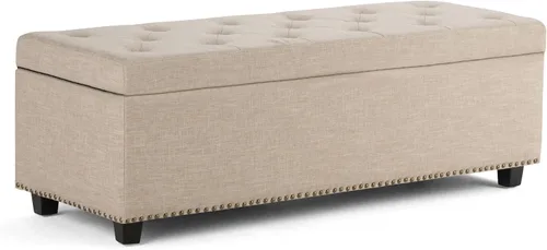 Vista 16 de Otomano rectangular de almacenamiento Simpli Home Hamilton, Madera, Gris pizarra Pizarra gris