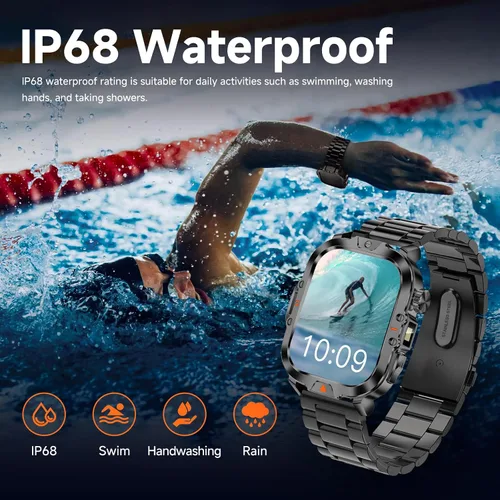 Vista 3 de Reloj inteligente para hombre, respuesta militar, con pantalla de 2.01 pulgadas, más de 170 modos deportivos, reloj inteligente de fitness, IP68
