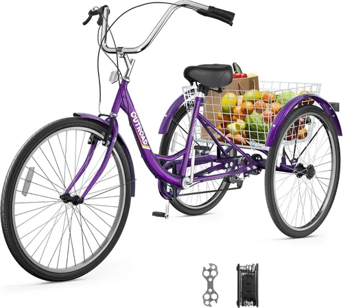 Vista 10 de Betterland Triciclo para adultos de 1 velocidad, triciclos para adultos de 24/26 pulgadas con cesta para personas mayores, bicicleta de crucero