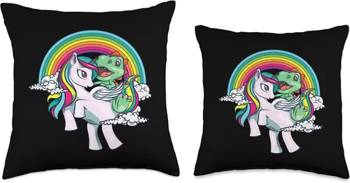 Vista 3 de Cute Love Little Dinosaur On Horse Kid Boy Fan Art Baby Dino Riding Unicorn Almohada de regalo de dinosaurio divertido de animales geniales, 16 x