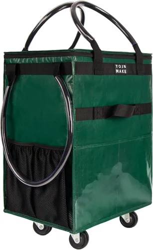 Vista 14 de Bolsa de comestibles reutilizable sobre ruedas, carrito de compras con 8 bolsillos y cubierta con cremallera, bolsa plegable con ruedas, asas